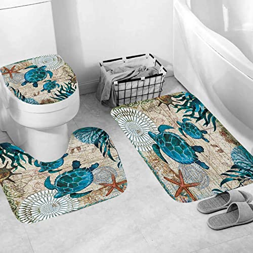 Dds-Dudes Sea Turtle Shower Curtain Set For Bathroom, Ocean Bathroom Sets With Shower Curtain And Rugs Polyester Fabric Waterproof Curtains With Hooks 71" X 71" (Ocean 1) #TOP3