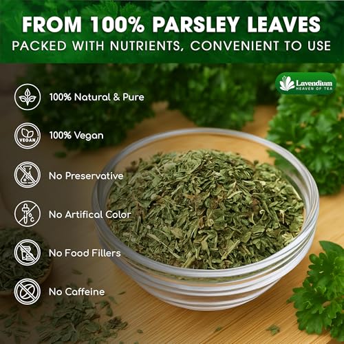 Image of Lavendium, Premium 4oz Dried Parsley Leaves, 100% Natural & Pure Parsley Herb, No Additives or Preservatives, Non-GMO, Plant-Based & Vegan, Perfect for Soups, Salads, Pasta & Seasoning