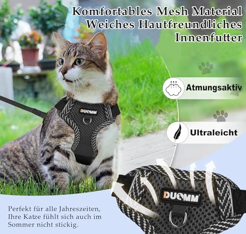 Katzengeschirr Mit Leine Set, Verstellbar Ausbruchsicher Mit Reflektierendem Geschirr, Atmungsaktiv Und Halsband Set für Hunde Und Katzen Auf Spaziergängen (XL)