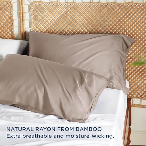 Bedsure Cooling Pillow Cases Queen Size Set of 2, Rayon Derived from Bamboo Queen Pillowcases, Taupe Pillow Cases, Breathable & Silky Soft Bedding Pillow Covers with Envelope Closure, 20x30 Inches