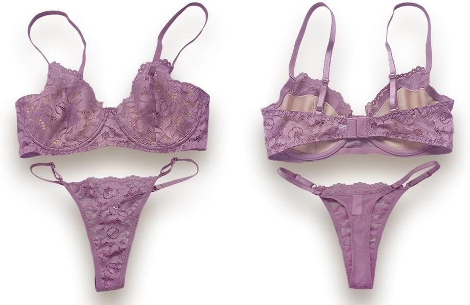 Sexy Floral Lace Lingerie Set Underwire Bra and Thong No Padding Bras and Panty Sets Exotic 2 Piece - Image 2