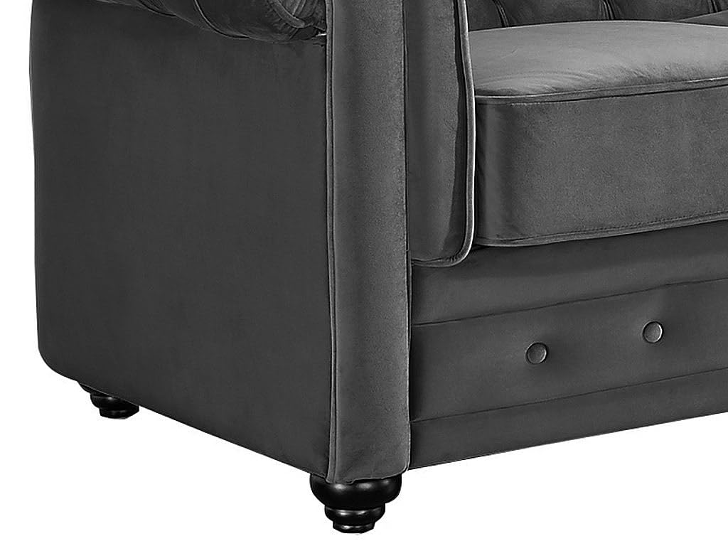 Vente-unique - Sofá Fijo 3 plazas Chesterfield - Terciopelo - Gris Antracita
