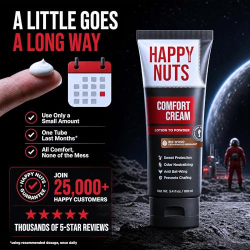 Image of HAPPY NUTS Comfort Cream Deodorant For Men: Anti-Chafing Sweat Defense, Odor Control, Aluminum-Free, Travel Essential, Mens Deodorant & Hygiene Products for Men's Private Parts 3.4 Fl Oz - Big Wood