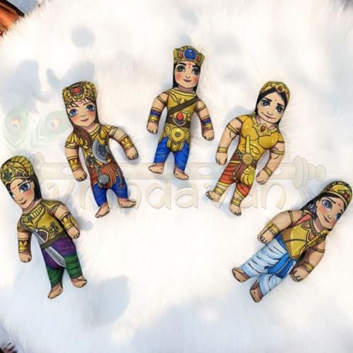 Image of Panch Pandav Soft Toy for Kids | Mahabharat Characters Plush Toys Yudhishthir Bheem Arjun Nakul Sahadev Dolls | Vedic Culture Learning Toy Soft Fabric Safe for Children Gift for Kids