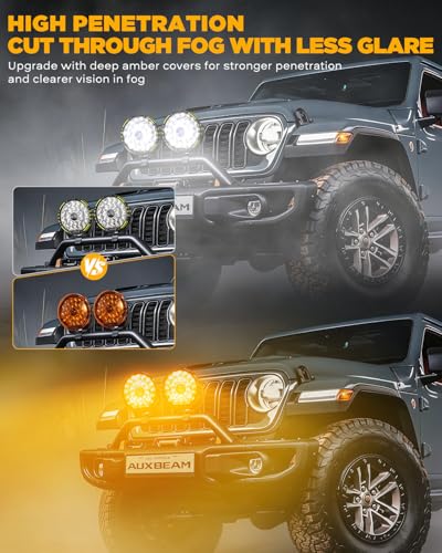 Image of Auxbeam 9 Inch Deep Amber Light Covers for 360-PRO /RAY-L Series, 2300K Dark Amber Tint Round Off-Road Light Lens Cap, Light Bar Covers for Fog Dust Rain Snow, 2 Packs