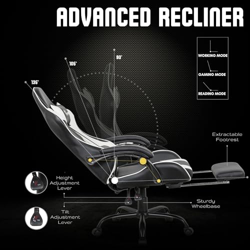 Image of Dr Luxur Musclerice Gaming Office Chair Ergonomic Lumbar Support, PU Leather High Back, Swivel Task Chair with Footrest, Removable Neck, Padded Linkage Arm Rest (Black)