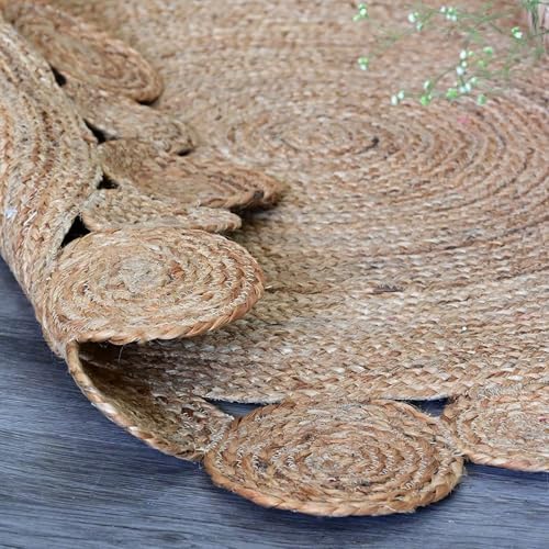Image of Rounds Jute Carpet - Handwoven Natural Fiber Rug for Living Room, Bedroom, Entryway | Boho Chic Eco-Friendly Area Rug | Rustic Designer Floor Mat:-(Jute Tikki, 6x6 feet