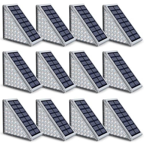 Image of NIORSUN Outdoor Step Lights, Upgraded 28 LEDs 2 Brightness Modes, IP67 Waterproof Solar Stair Lights for Outside Steps, 1200mAh Battery Long Runtime Warm White for Patio Deck Yard Porch, 12 Pack