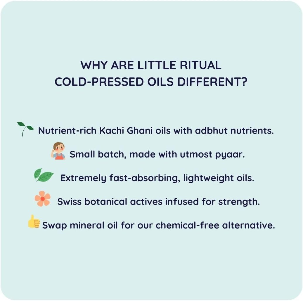 Little Rituals Coconut Baby Massage Oil Certified Organic, Wood Cold-Pressed for Skin and Hair with Swiss Plant Actives - 200 ml. Dermatologist Tested by Pediatrics, Mild & Gentle & Safe