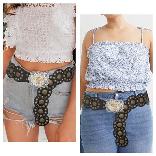 ELABEST Western Disc Belt Concho Belts Boho Cowgirl Belt Accessories for Women Jeans Dress3