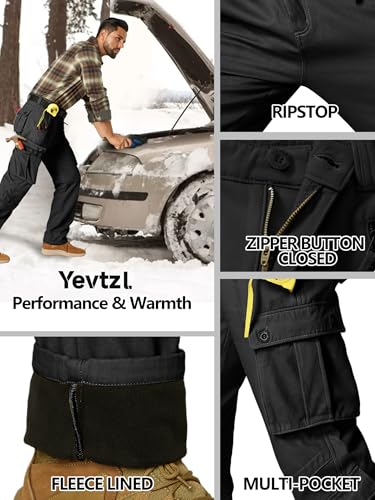 Men's Fleece Lined Hiking Cargo Pants,Winter Insulated Work Pants Mens Tactical Warming Trousers Snow Ski Safari(No Belt)4