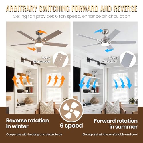 Image of Ceiling Fans with Lights and Remote, 52 Inch Brushed Nickel Ceiling Fan