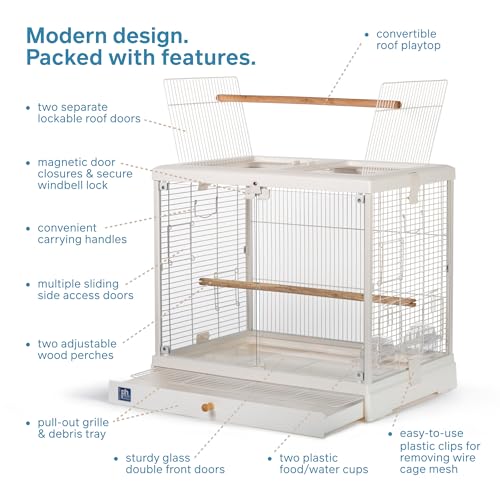 Prevue Pet Products Clear View Glass Bird Cage Crystal Palace Luxe for Small Birds - White Frame - Image 4