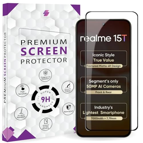 Image of Premium Tempered Glass Screen Protector Guard For Realme 15T 5G (6.57 Inch, Pack of 1) | Edge to Edge Coverage With Easy to installation kit