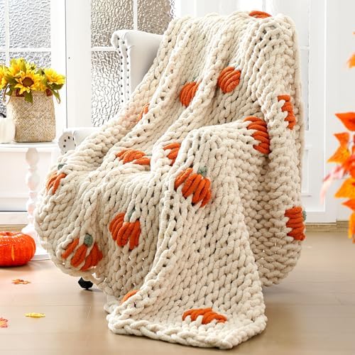 Chunky Knit Throw Blanket Large 50" X 60" 100% Handmade Cream Che...