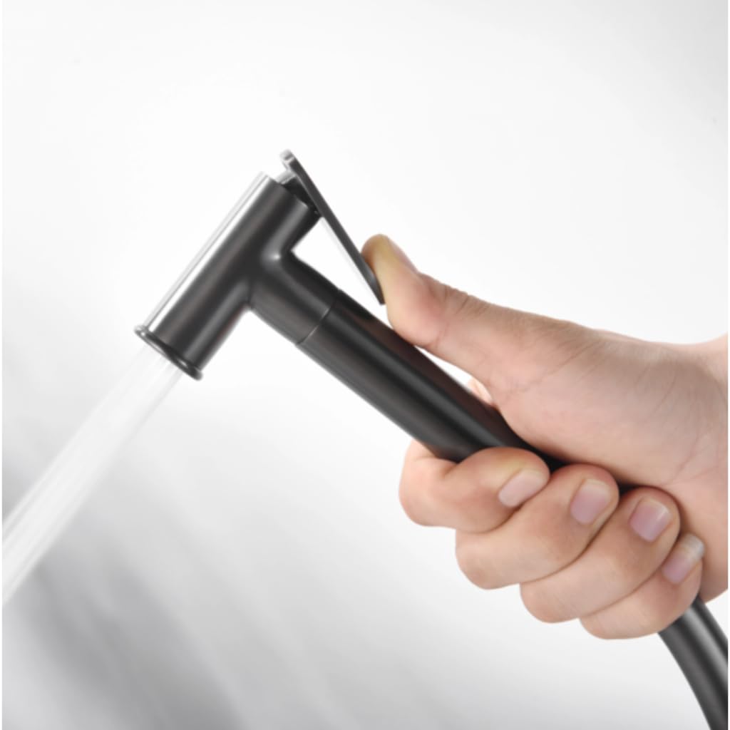 Bidet Cold and Hot Water Mixer Kit - Recessed Mixer Tap with Push Shower and Reinforced Flexo 1.2 m (Black) - Image 3