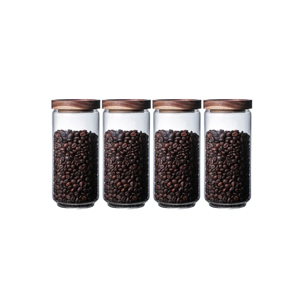 RJJ Barattolo for tappeto for tappeto in vetro da casa in legno di acacia con cereali di coperchio barattolo (Size : 1300ml*4)