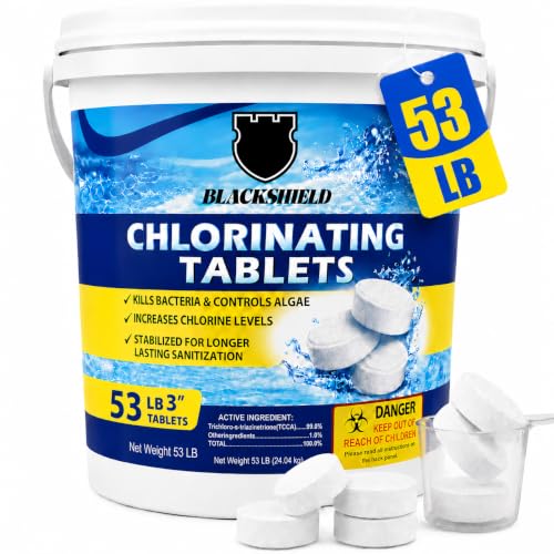 BLACKSHIELD Chlorine Tablets, Stabilized Chlorinating Tab 3 Inch for Swimming Pools, Slow Dissolving, Perfect for Small Pools, Made in USA, 53LB