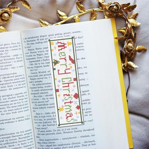 Image of FREEBLOSS 6 Set Cross Stitch Bookmark Counted Cross Stitch Kit with 6 Different Christmas Patterns Embroidery Kit with Instruction DIY Bookmark Kit for Gift Adults 8''x2.4''