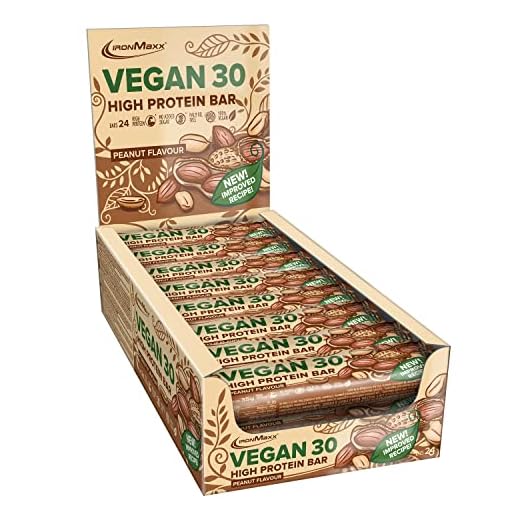 IronMaxx Vegan 30 Barritas de Proteínas - Cachuete 24 x 35g | Barritas de Proteínas Veganas High Protein Bajo en Azúcar, Sin Soja y Sin Aceite de Palma