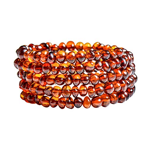 Genuine Baltic Amber Bracelet for Women - Made on Memory Wire - Handmade Natural Amber Beads Jewelry for Adult (Cognac)