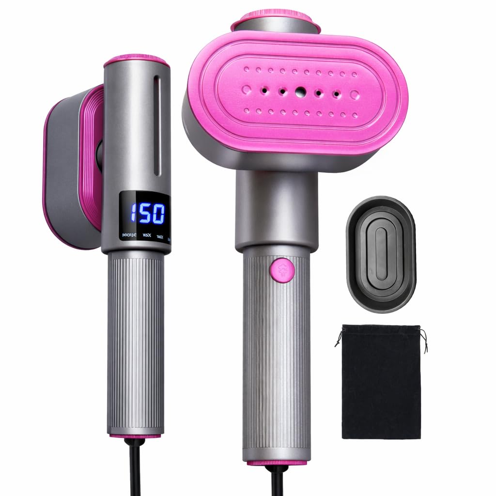 Travel Steamer for Clothes, 110-240V Dual Voltage Handheld Mini Steamer Iron with LED Dispaly, 1200W, 15S Fast Heat Up, 2 in 1 Portable Garment Steamer for Travel & Home, Grey Purple