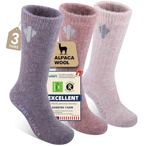 Heat equation Alpaca Socks for Men and Women Heavyweight Thermal Thick Warm Alpaca Wool Boot Sock for Hunting Hiking Moisture Wicking M Dusty Rose&Mystic Purple&Amaranth Purple