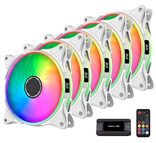 EZDIY-FAB 120mm Reiner Weißer RGB Gehäuselüfter mit 10 Port-Lüfter Hub X und Fernbedienung, Motherboard Aura SYNC, Geschwindigkeitsregelung, adressierbarem RGB Lüfter für PC Case-5 Pack