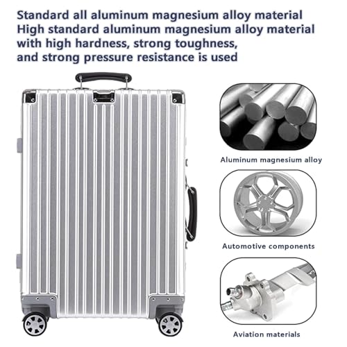 Aluminium Suitcase Large Silver Cabin Suitcase Hand Luggage Suitcase with Spinner Wheels TSA Combination Lock,5，29in3