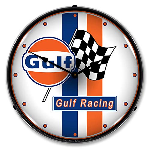Gulf Racing LED Wall Clock, Retro/Vintage, Lighted, 14 inch