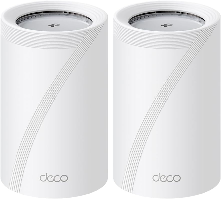TP-Link Deco 7 Pro BE65 Pro BE11000 Tri-Band WiFi 7 Mesh System, Whole Home Mesh WiFi, Dual 5 Gbps Ports + 2.5 Gbps Port, MLO, 320 MHz Channels, 6 GHz Band, HomeShield, 2-Pack