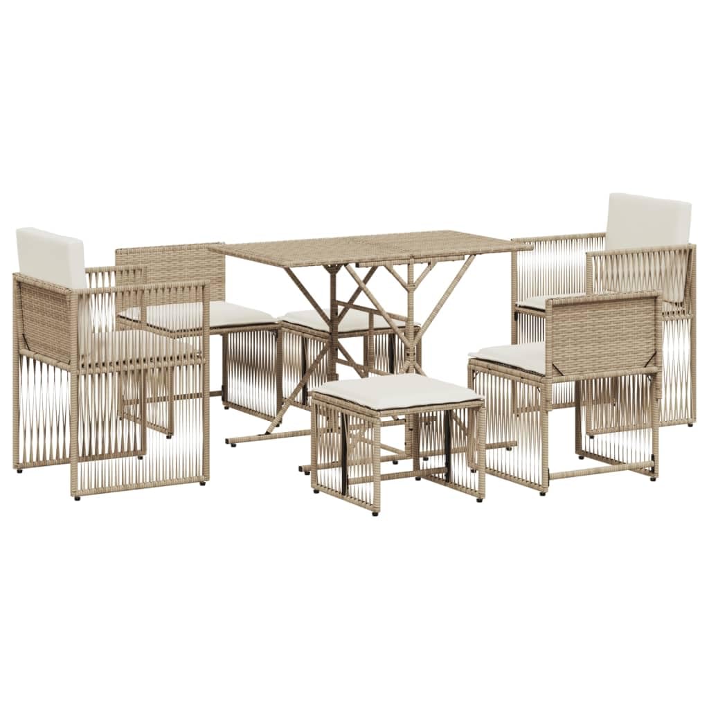 vidaXL Set da Pranzo da Giardino 7 pz con Cuscini Beige in Polyrattan, Set da Pranzo, Set per Esterni, Set mobili da Esterno, Set da Giardino