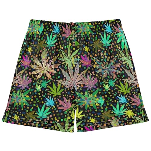 Girls Lounge Shorts Colorful Leaves Print Athletic Pajama Sleepwear Kids Cute Summer Clothing, X-Small