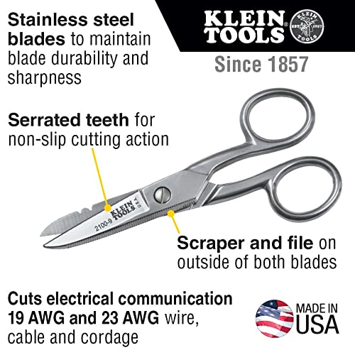 image for Klein Tools 2100-9 Stainless Steel Electrician's Scissors with Strippi