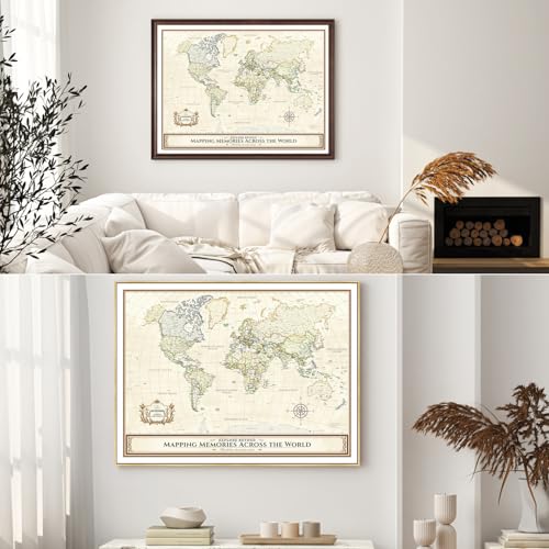Image of DECORARTS - Oversized Personalized World Travel Map with Pins, Custom Name, Pin Board Canvas Wall Art, Colorful World Decor, Optional Wood Frame, Giclee Print, Handcrafted in USA, 40x30''