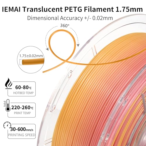 Image of IEMAI Translucent PETG Filament 1.75mm 1kg, Dual Color Gradient Pink to Yellow 3D Printer Filament Up to 600mm /s Rapid Printing for Lampshades Artwork & Home Decor