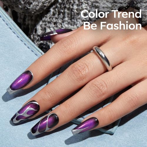 Image of modelones Gel Nail Polish, 15 ML Chameleon Purple Gel Polish Pink Holographic Nail Polish Hot Pink Shimmer Glitter Gel Polish Soak Off LED Nail Art Gel DIY Salon Gift for Women