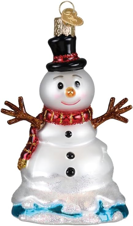 Old World Christmas Mr. Melting Snowman Glass Blown Ornament for Christmas Tree, Handcrafted Holiday Decoration, Snowman Collection