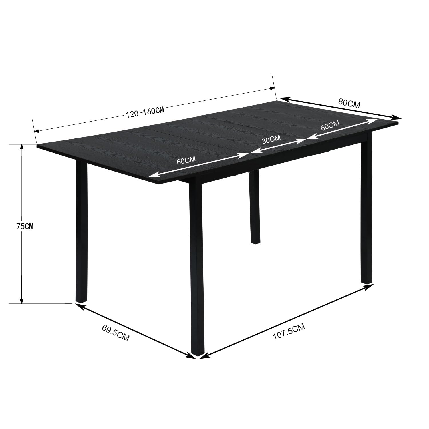 MEUBLE COSY Set Sala da Pranzo da 5 Pezzi con 1 Tavolo Allungabile e 4 Sedie, Struttura in Acciaio per Cucina e Soggiorno