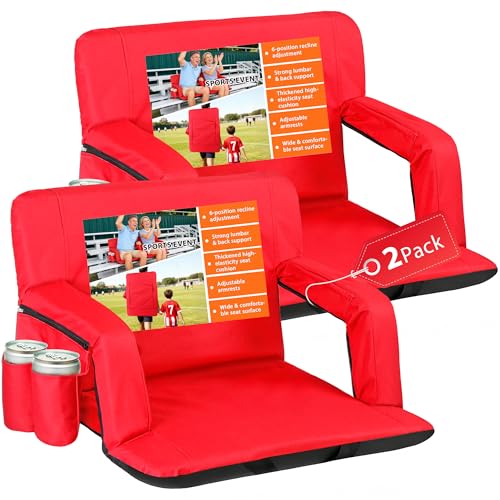 Nova Microdermabrasion Stadium Seats with Back Support and Cushion Bleacher Seat Chairs Stadium Seats for Bleachers Portable 2 Pack Reclining Camping Stadium Chair Waterproof Red