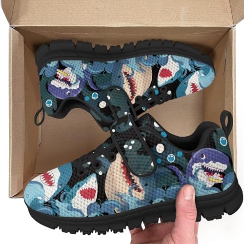 Kids Sneakers Running Tennis Athletic Shoes for Boys&Girls (Little Kid/Big Kid) Cartoon Shark Pattern2