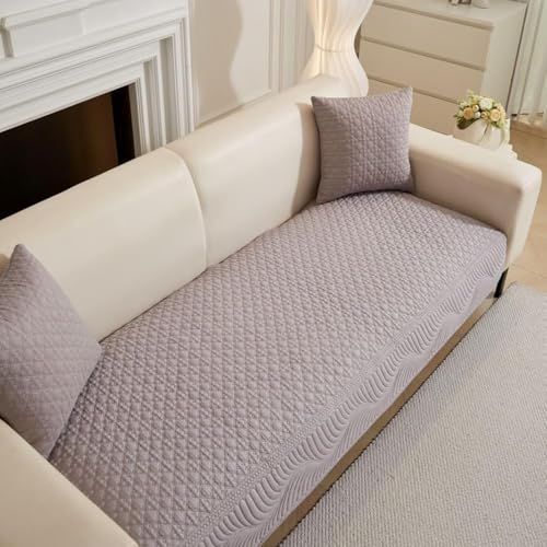 Image of HOMETHREADS Premium Cotton Sofa Cover Mat with PVC Backing for Non-Slip Comfort (Grey, 1 Seater | 70x70cm)