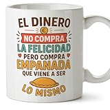 MUGFFINS tazas originales para regalar | tazas divertidas para regalar con frase El dinero no compra la felicidad pero compra empanada en Español | humor, graciosas | comida v1