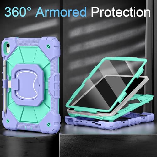 Image of Auizotl Case for iPad (A16) 11th /10th Generation 2025 /2022,iPad Case 10th Generation with Rotating Stand Screen Protector,Shockproof Cover for i Pad 11.0 /10.9 Inch C ase,Purple Green