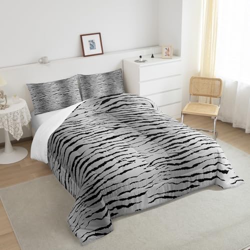 Image of Feelyou Black Grey Comforter Set King for Kids Boys Girls Bedding Set Jungle Animal Comforter Teens Toddler Safari Animal Fur Print Duvet Set 3Pcs
