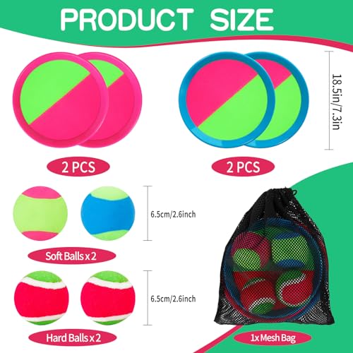 Jovicos Klettballspiel, Gartenspielzeug Outdoor Spiele für Kinder, Klettballspiel für Kinder ab 3 4 5, Outdoor Spielzeug Sommer Spielzeug Draußen, Fangballspiel mit 4 Fangscheiben 4 Bälle