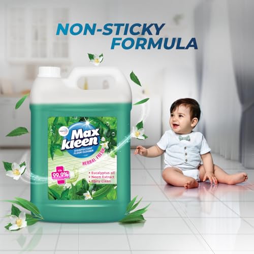 Image of Maxkleen Wipro Herbal Fresh+Neem Extract Floor Cleaning Liquid 5Ltr| Refill Pack |Disinfectant Floor Cleaner With 99.99% Germ Protection| All Purpose Tile, Floor & Wall Cleaner