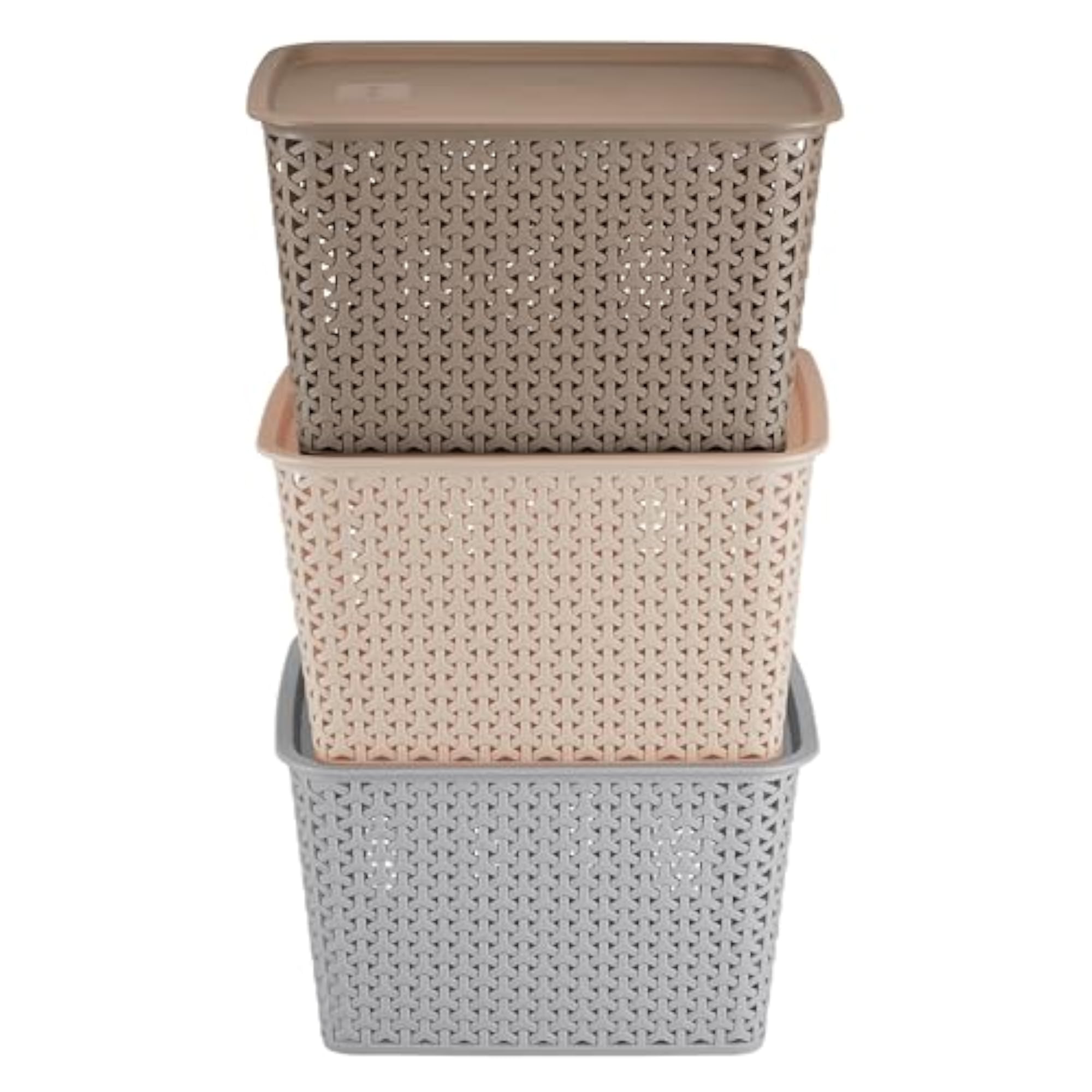 Royal Baskets 3 Large Baskets with Lids, Stackable