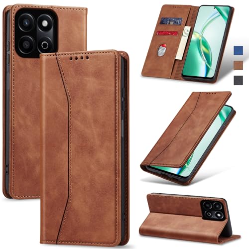 Image of Jasonyu Case for Honor 200 Smart Leather Wallet Flip Cover with Card Holder,Kickstand, Magnetic Closure,TPU Shockproof Phone Case Compatible with Honor 200 Smart (Brown)