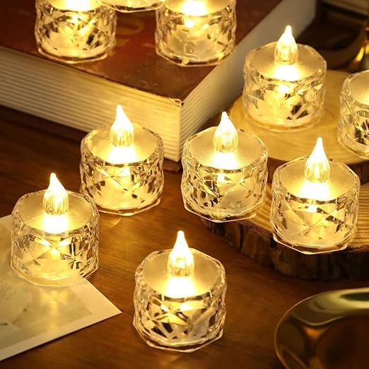 6 Pcs LED Tea Light Candles | Flameless & Smokeless Acrylic Diyas | Battery-Operated | Warm White 3cm Candles for Diwali, Festive, Wedding, Party & Christmas Décor (Pack of 6)-image-20